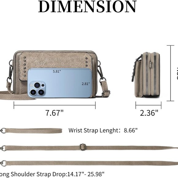 Khaki Small Leather Crossbody Wallet with Detachable Strap - Perfect for Daily - Picture 2 of 6